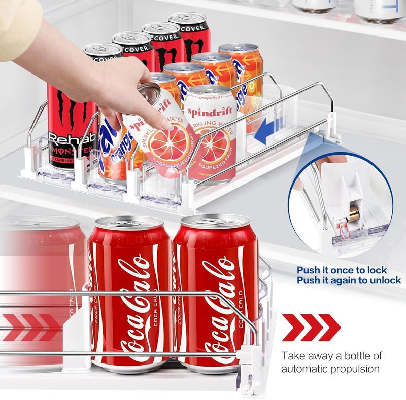 Sunoyar Drink Organizer for Fridge, Automatic Pusher Soda Can Dispenser for Refrigerator, Adjustable Width Holds up to 15 Cans Fridge Drink Organizer for Beer Beverage-3Row 15.3" D x 9.9" W - Image 3